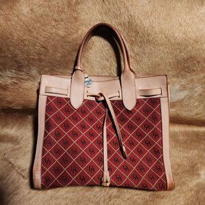 Dooney & Bourke Vintage Leather & Canvas Tote Bag Made In Italy Monogram Pattern